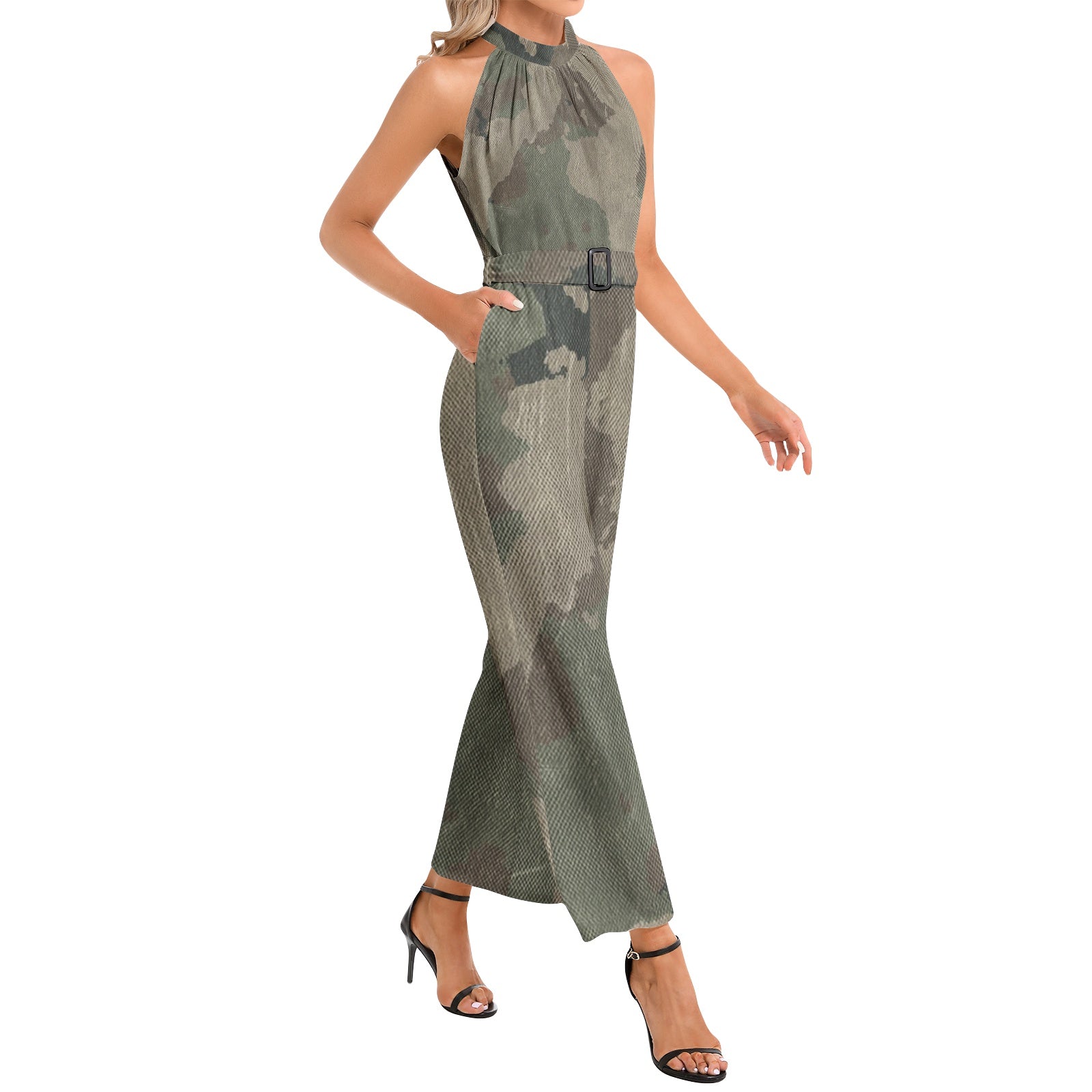 Camo Jumpsuit | Belted Halter Neck | Dirty Brown