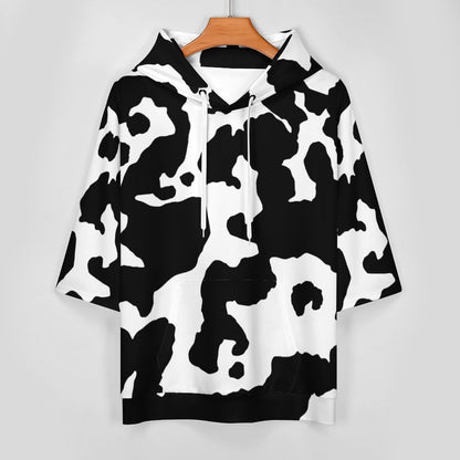 Short Sleeve Hoodie | Black & White Cow Camouflage