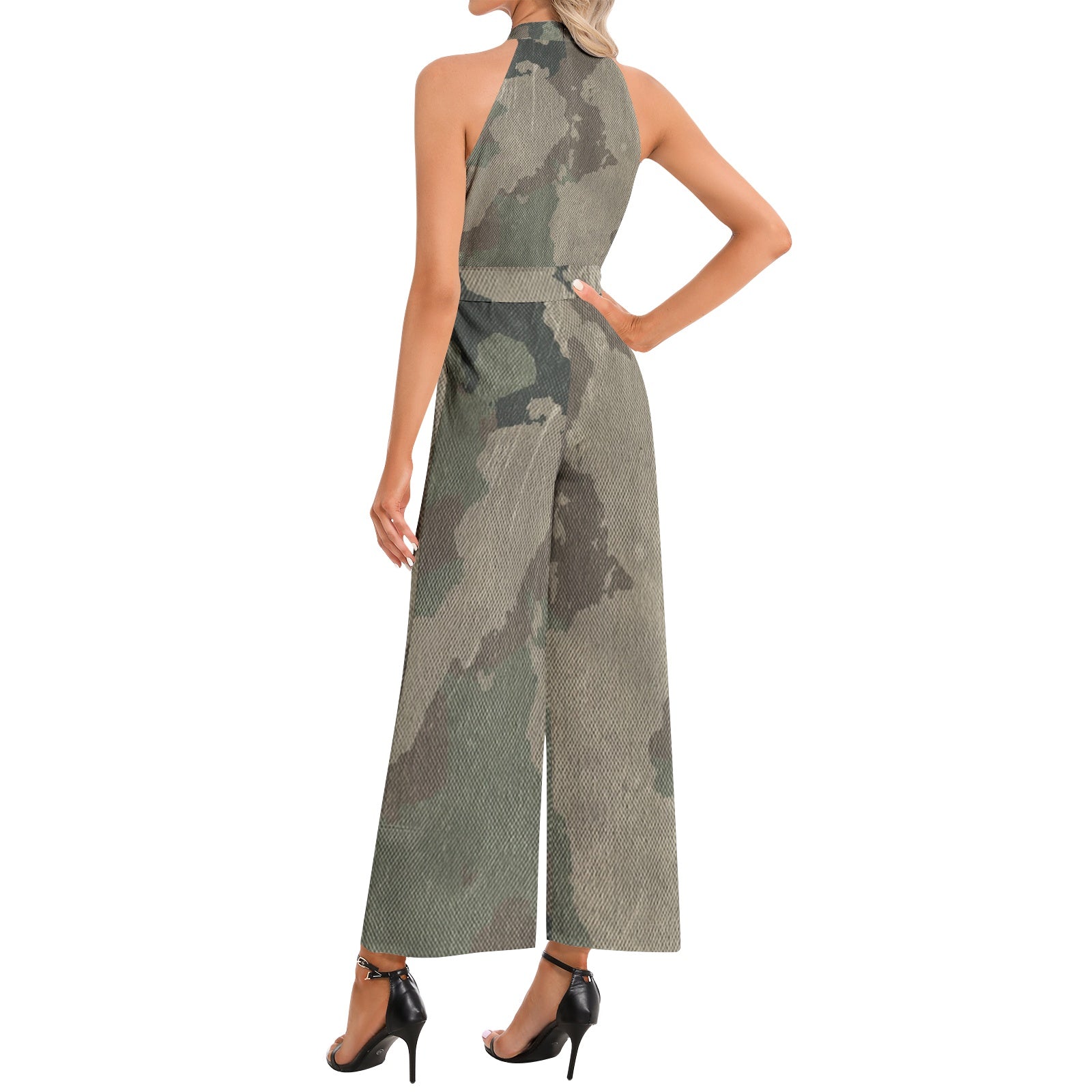 Camo Jumpsuit | Belted Halter Neck | Dirty Brown