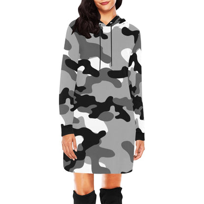 Camo Hoodie Dress | Gray, Black, and White Camouflage