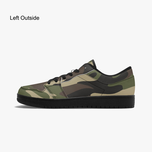 Camo Sneakers | Green Low-Top Leather Camouflage Shoes