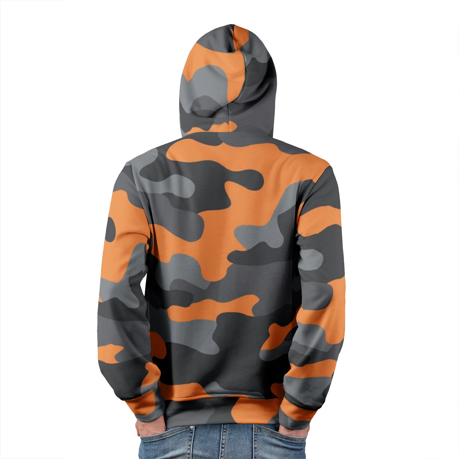 Men's Pullover Hoodie | Orange, Black and Gray Camouflage