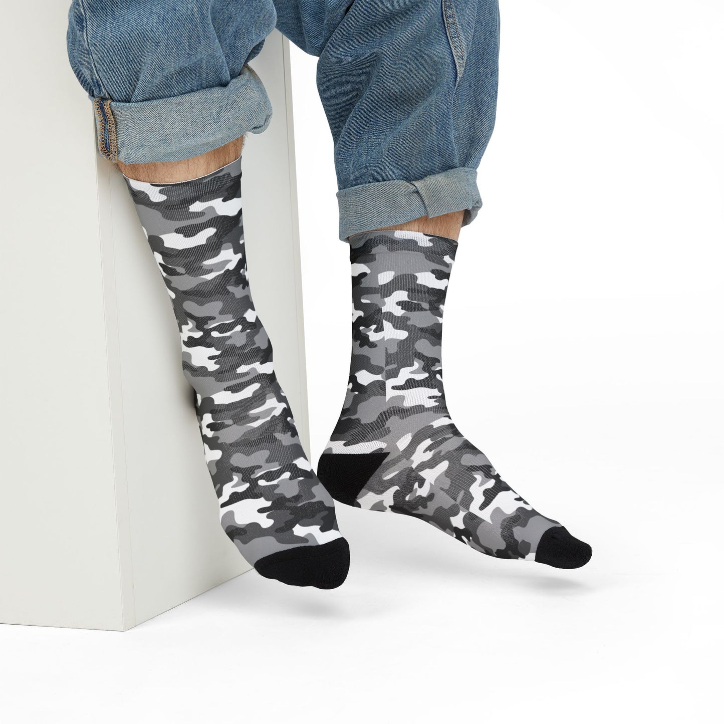 Camo Socks | Black, Gray & White | Sublimation Crew