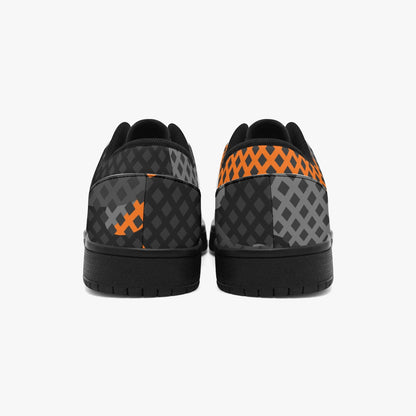 Camo Sneakers | Black and Orange Low-Top Leather Camouflage