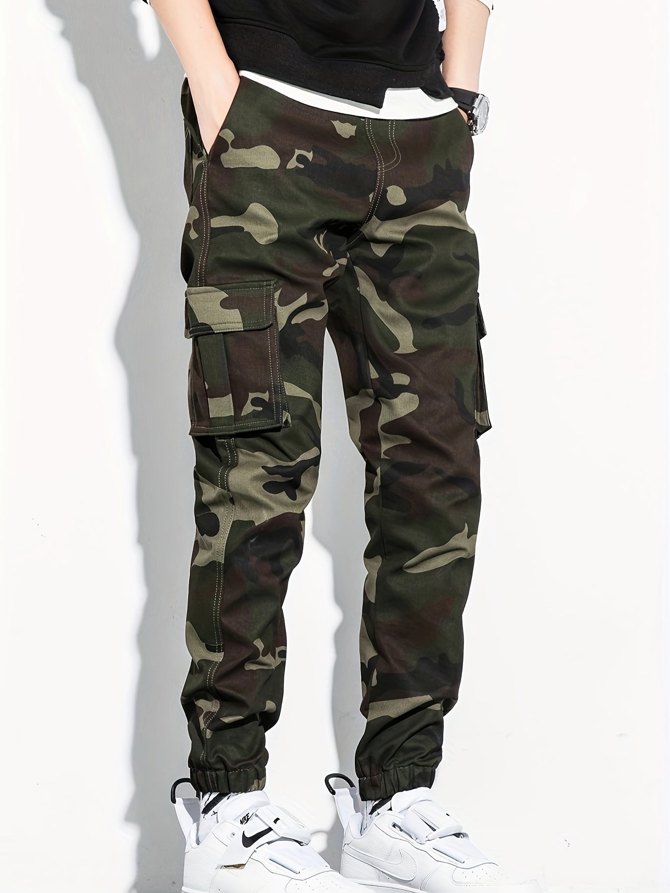 Men's Camo Cargo Cropped Pants With Multi Pockets | Vintage Style