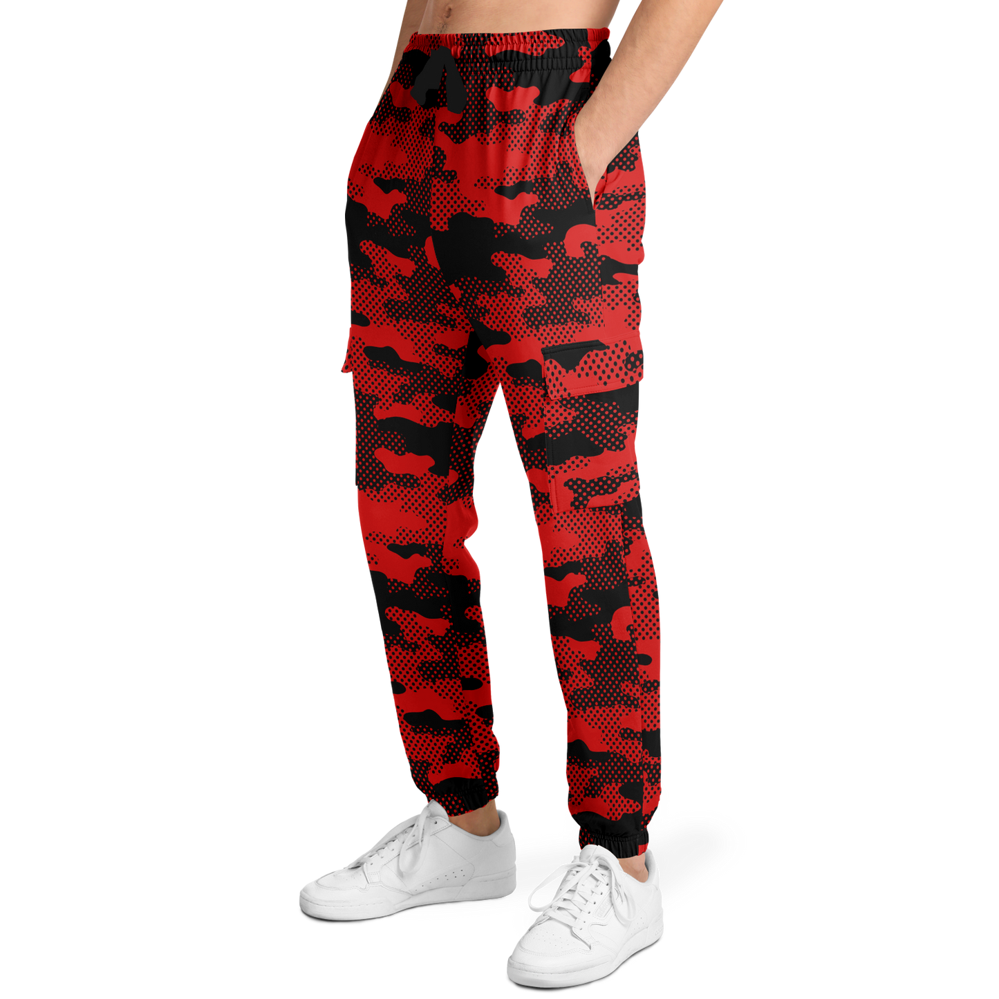 Black & Red Camo Cargo Pants | Pixel Camouflage | Unisex