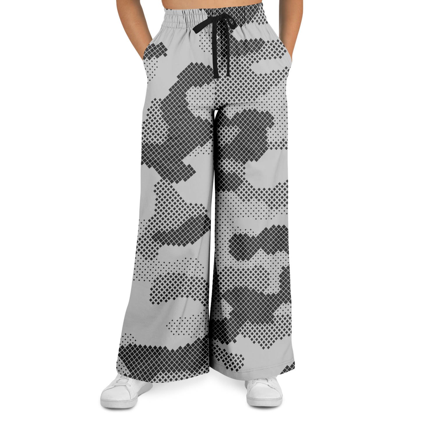 Camo Wide Leg Pants | Black & White Digital Dotted