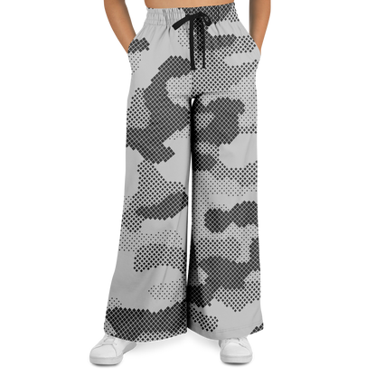 Camo Wide Leg Pants | Black & White Digital Dotted