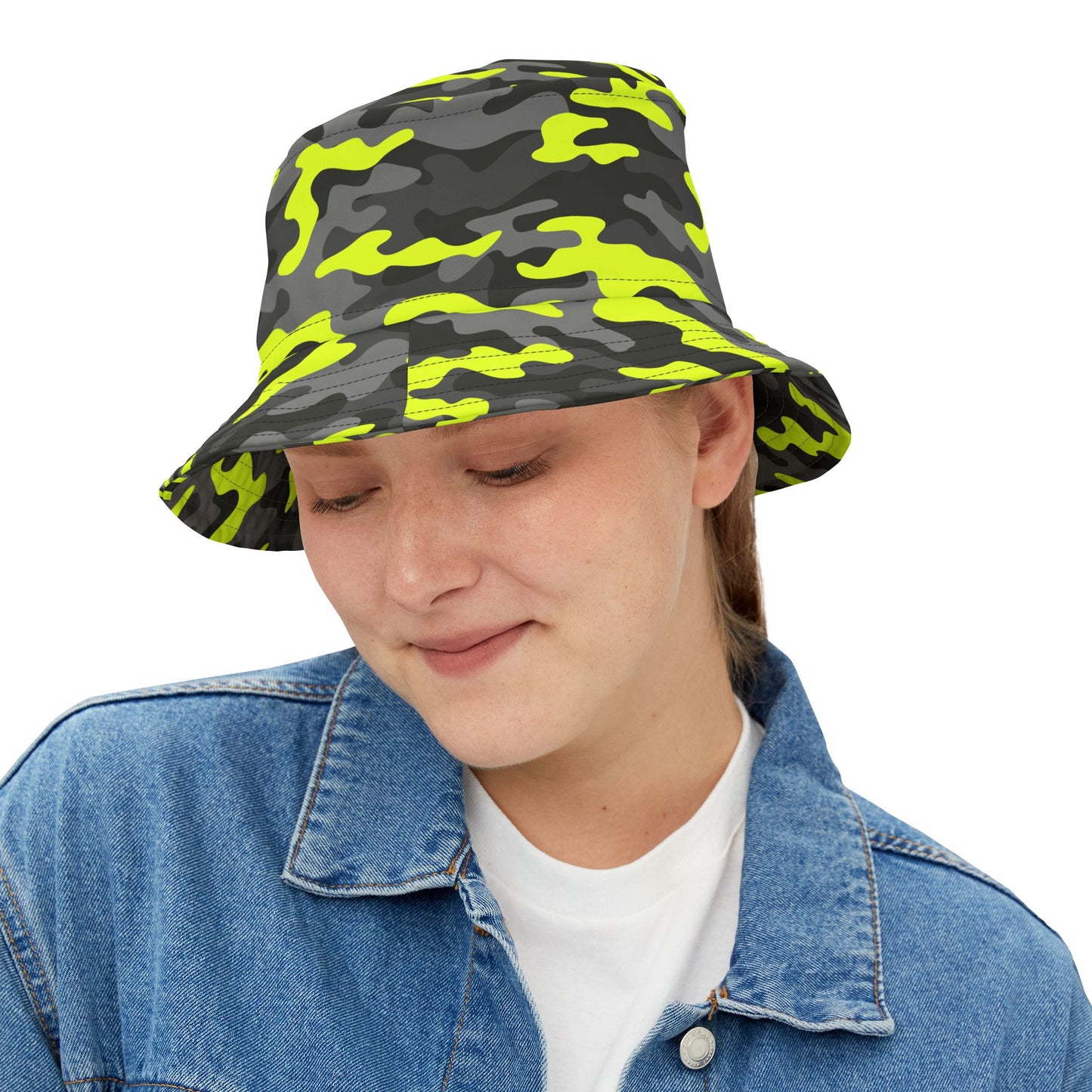 Camo Bucket Hat | Yellow, Black, and Gray Camouflage