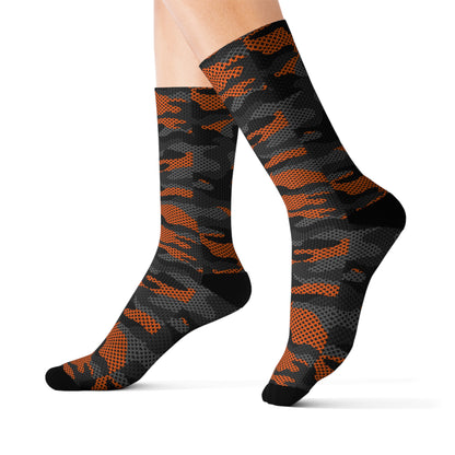 Camo Socks | Black & Orange Pixel Camouflage