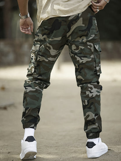 Men's Camo Cargo Pants with Flap Pockets & Invisible Zipper