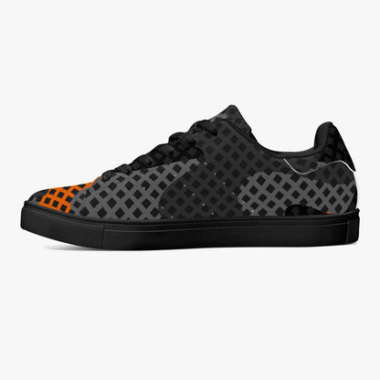 Camo Sneakers | Classic Low-Top Leather | Orange & Black Pixel