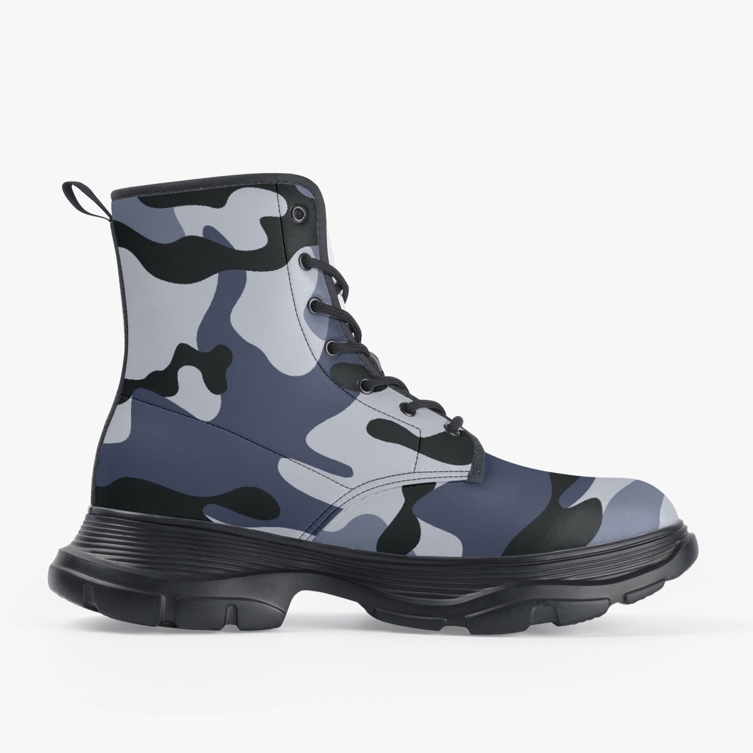 Chunky Boots | Leather in Light Blue Camouflage