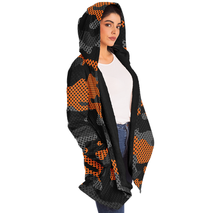 Camo Cloak | Orange & Black Pixel Camouflage | Microfleece