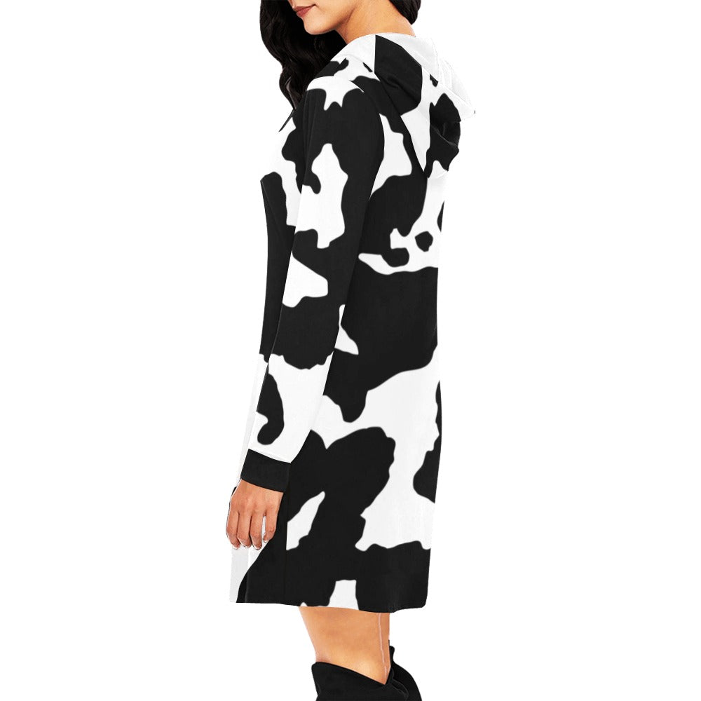 Camo Hoodie Dress | Black and White Cow Print Camouflage