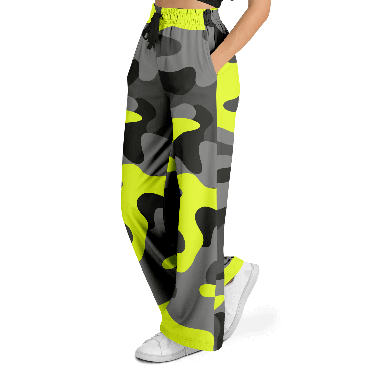 Camo Wide Leg Pants | Black, Gray & Yellow Camouflage