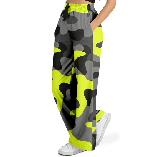 Camo Wide Leg Pants | Black, Gray & Yellow Camouflage