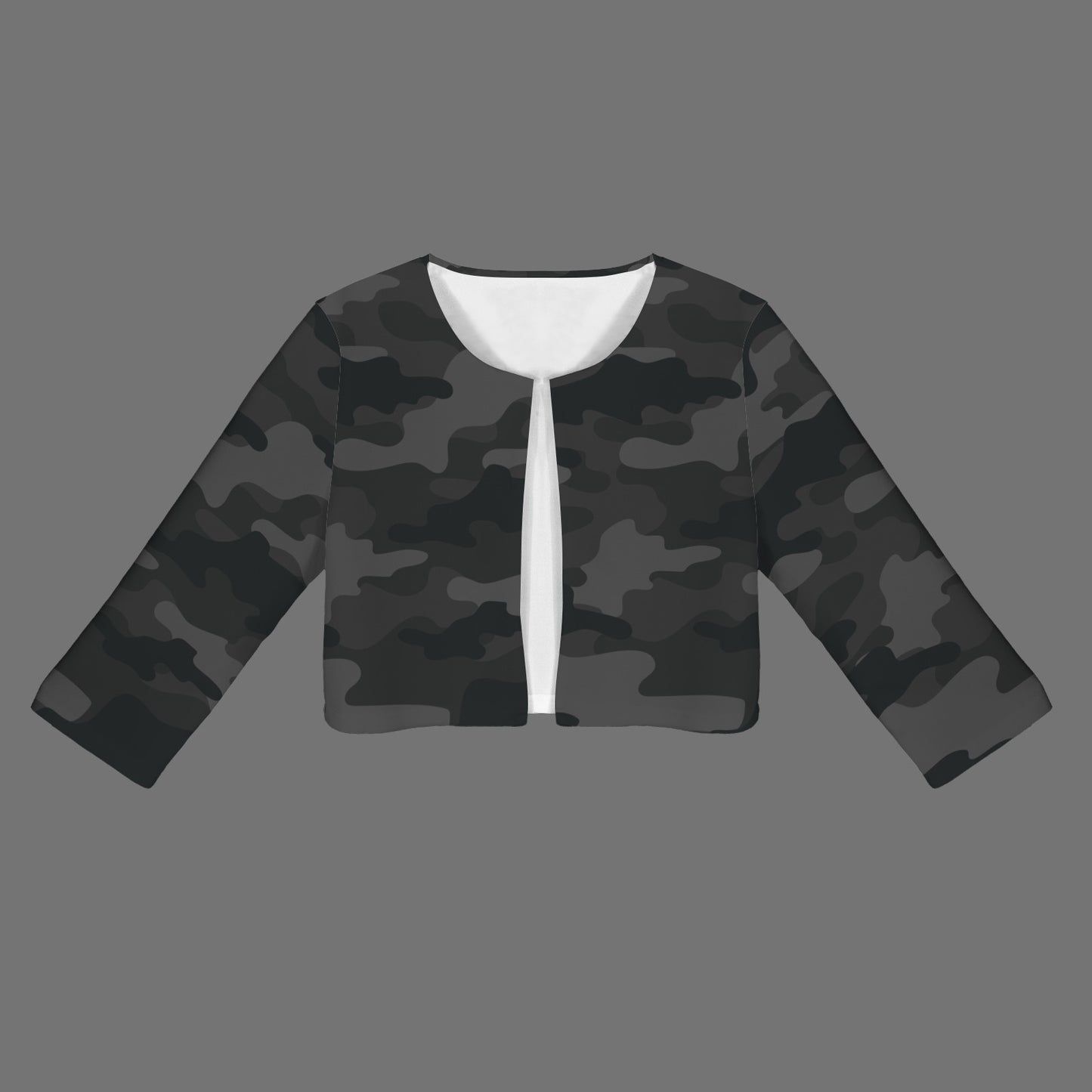 Camo Blazer | Cropped Open Front | Black Camouflage