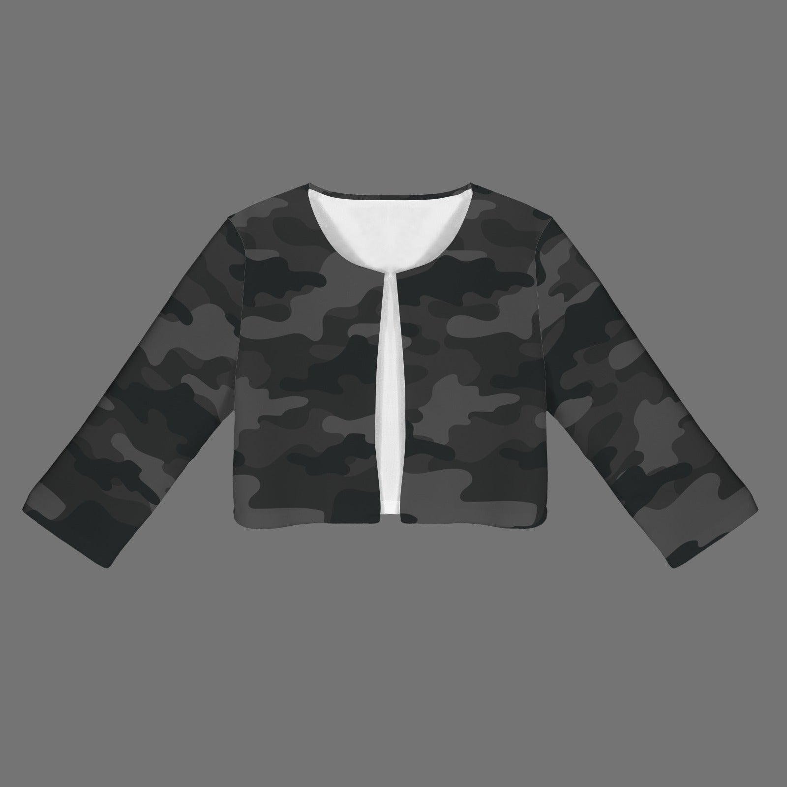 Camo Blazer | Cropped Open Front | Black Camouflage