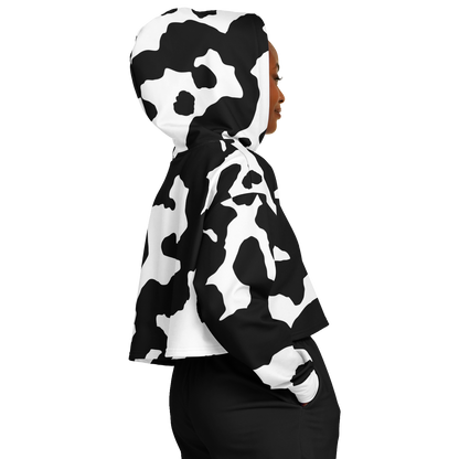 Cropped Hoodie For Women | Black & White Cow Camouflage