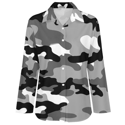 Women's Button-Up Camo Shirt | Black, White & Gray