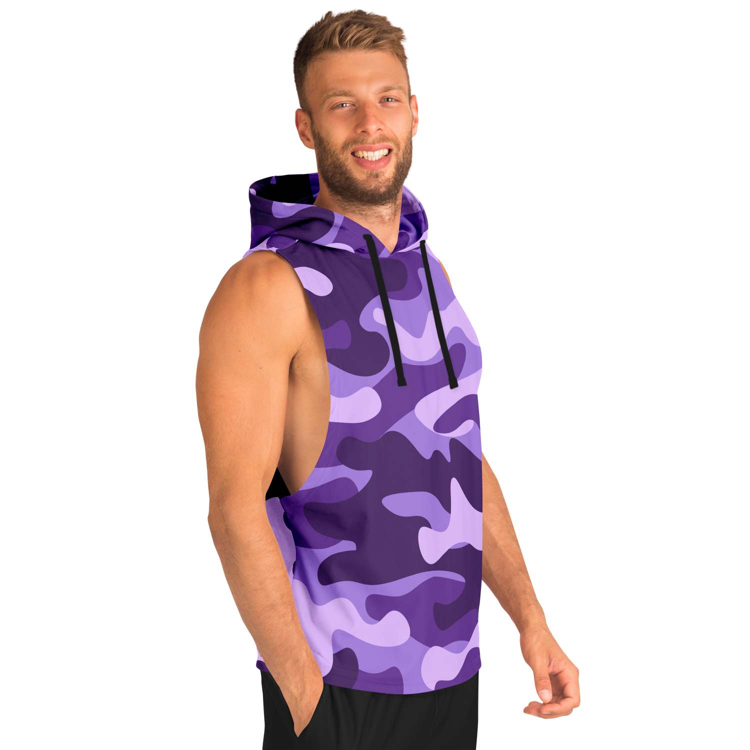 Sleeveless Hoodie | Purple, Blue & Mauve Camouflage