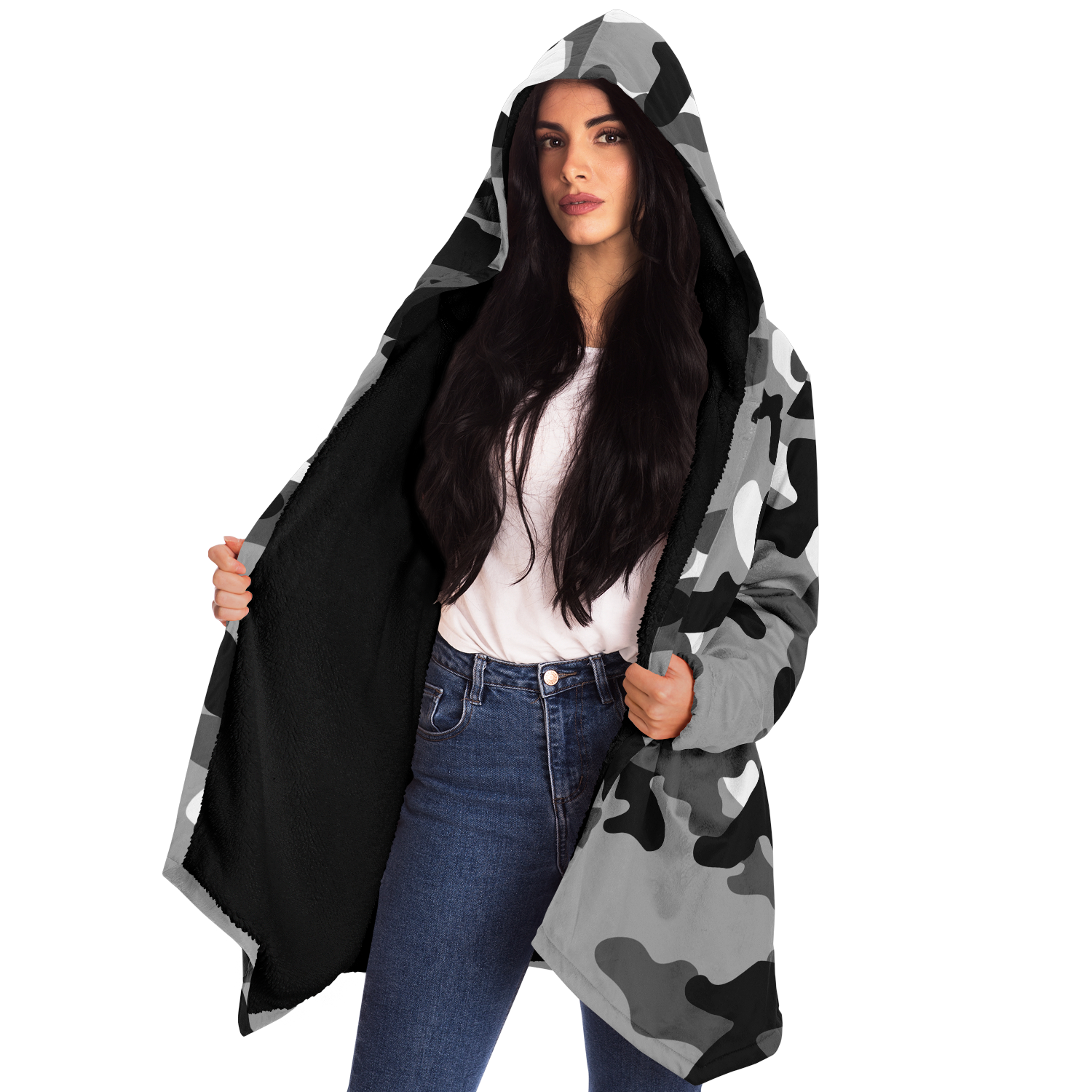 Camo Cloak | Black, White, & Gray Camouflage | Microfleece