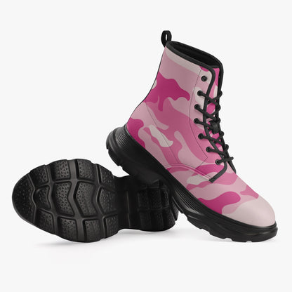 Chunky Boots | Leather in Lavender Pink Camouflage