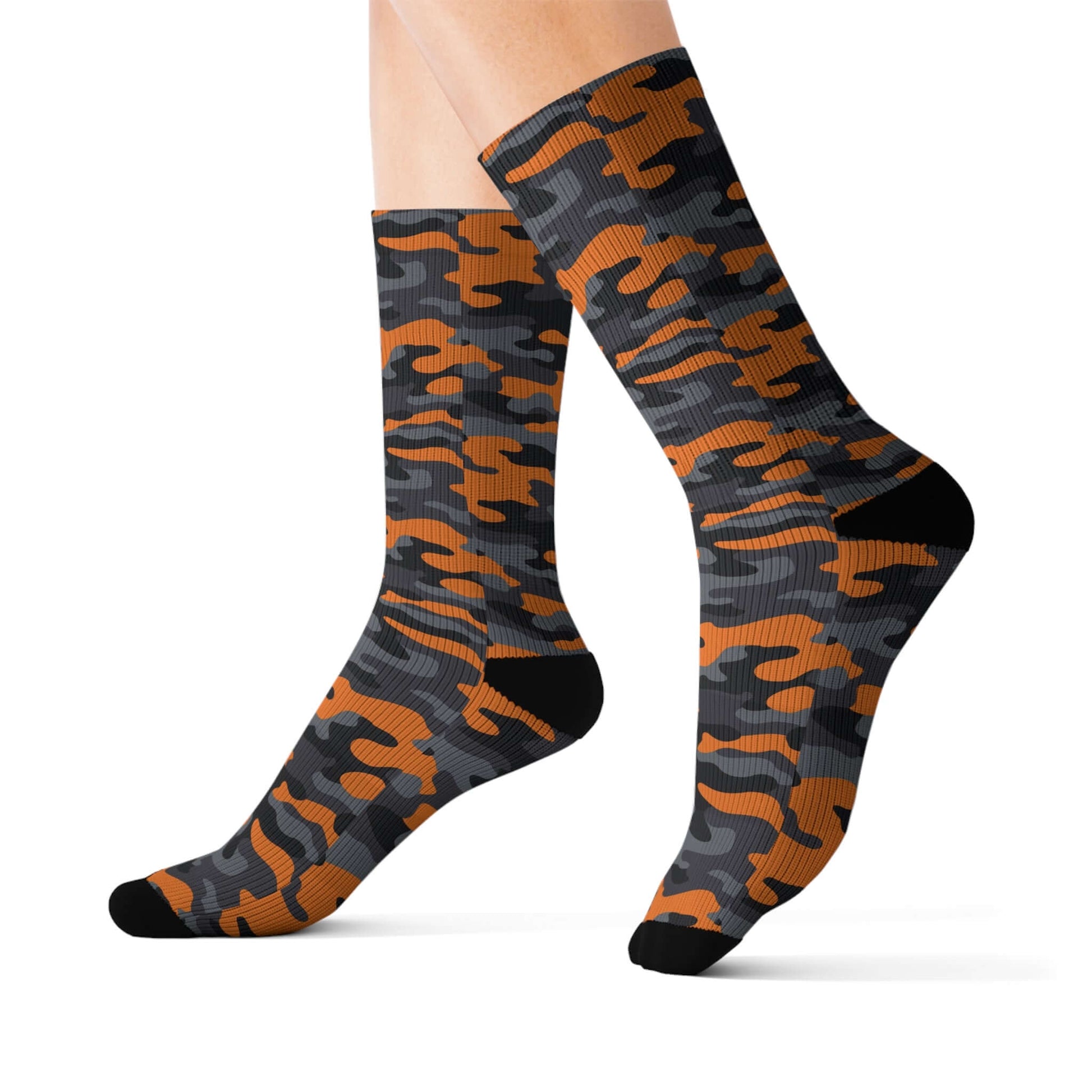 Camo Socks | Orange, Black, and Gray Camouflage