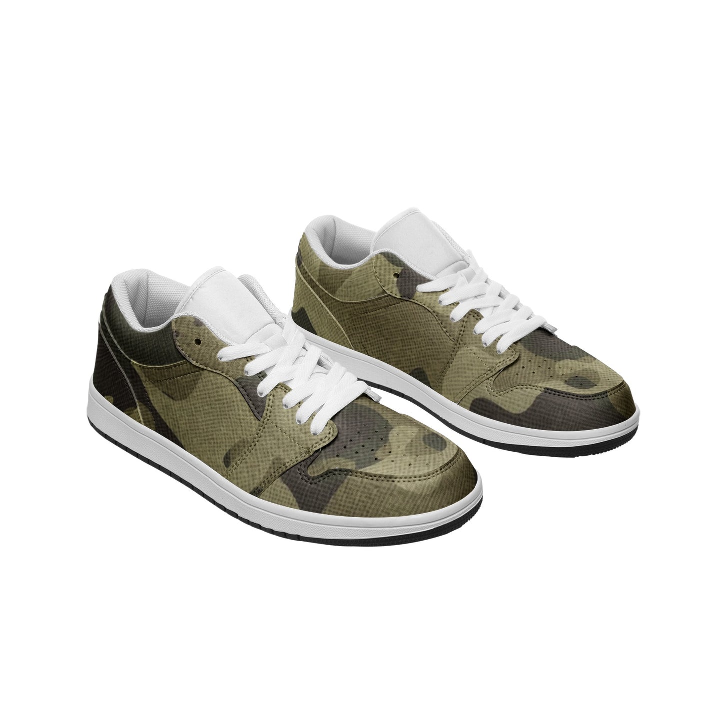 Camo Shoes | Green Fabric Low Top Leather Sneakers