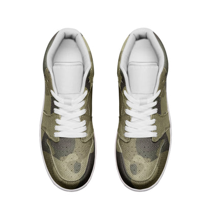 Camo Shoes | Green Fabric Low Top Leather Sneakers