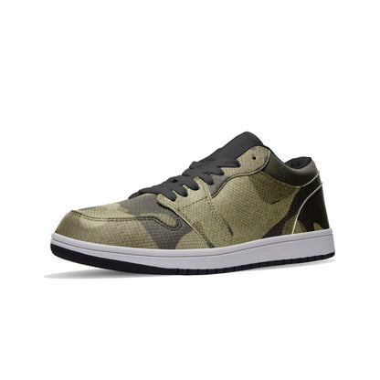 Camo Shoes | Green Fabric Low Top Leather Sneakers