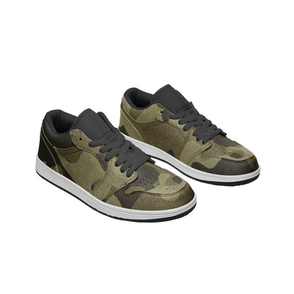 Camo Shoes | Green Fabric Low Top Leather Sneakers