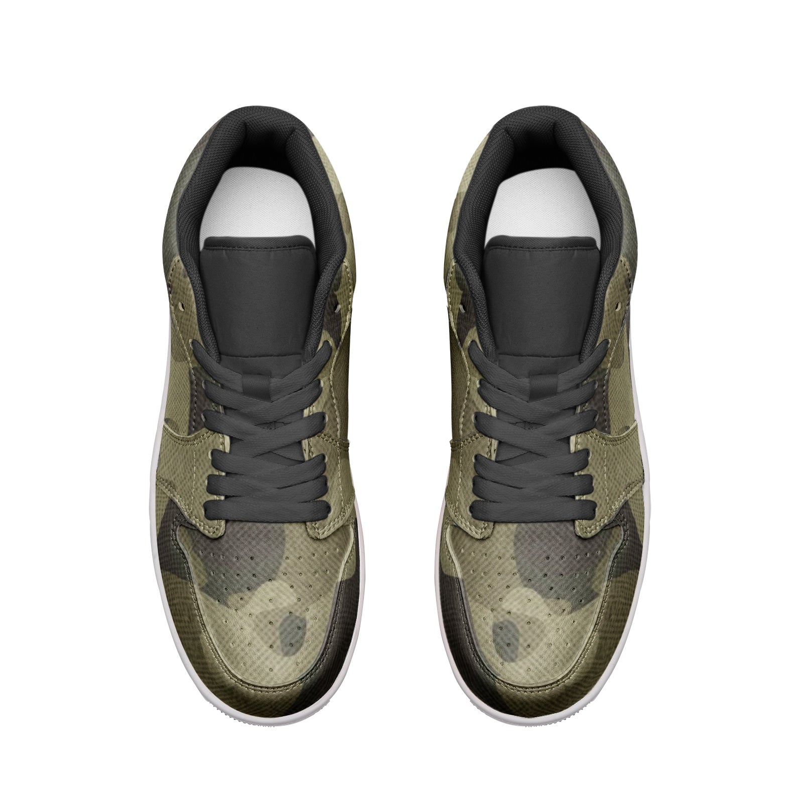 Camo Shoes | Green Fabric Low Top Leather Sneakers