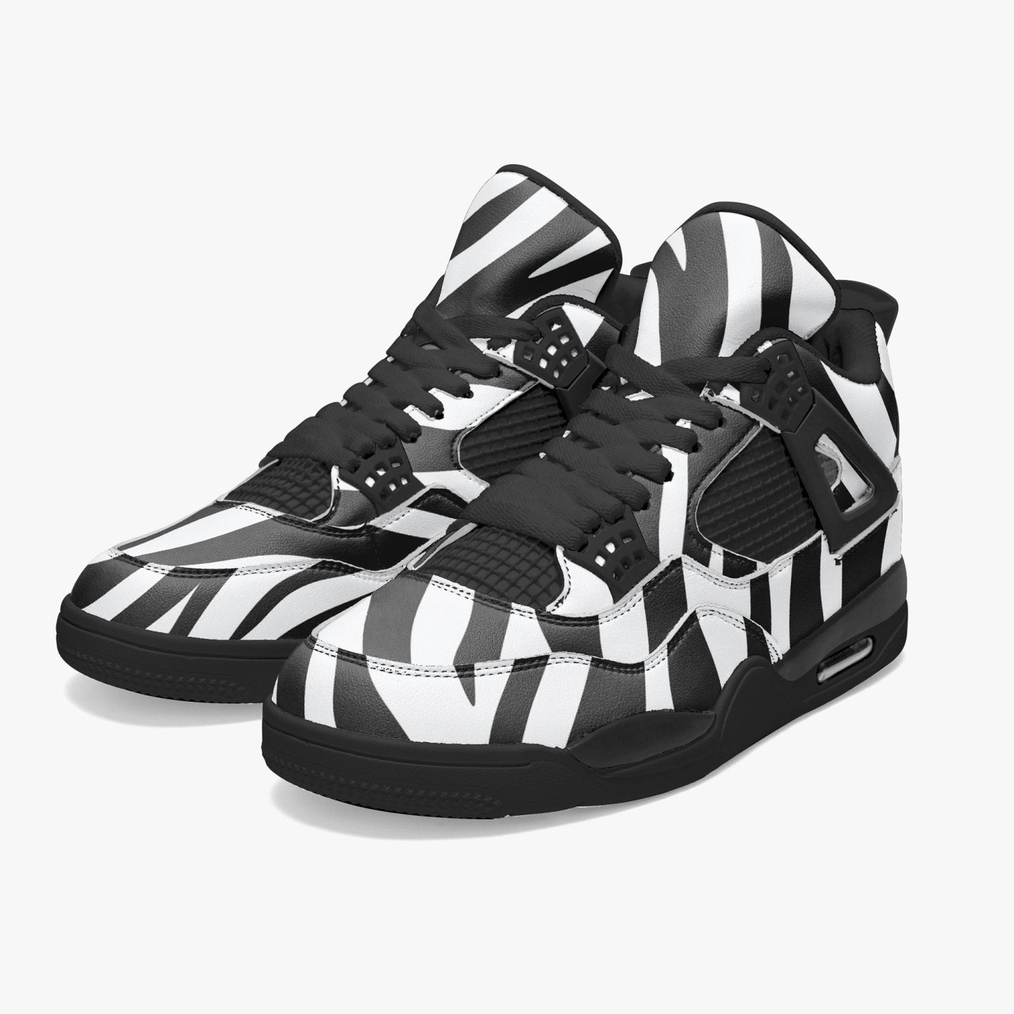 Zebra Jordans AJ4 | Black and White Sneakers