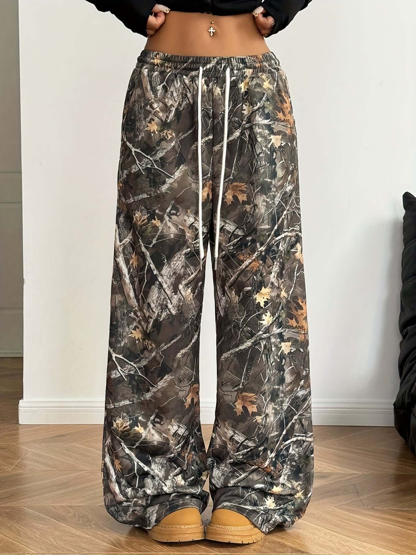 Women's Camo Wide Leg Pants | Loose Fit Drawstring Waist