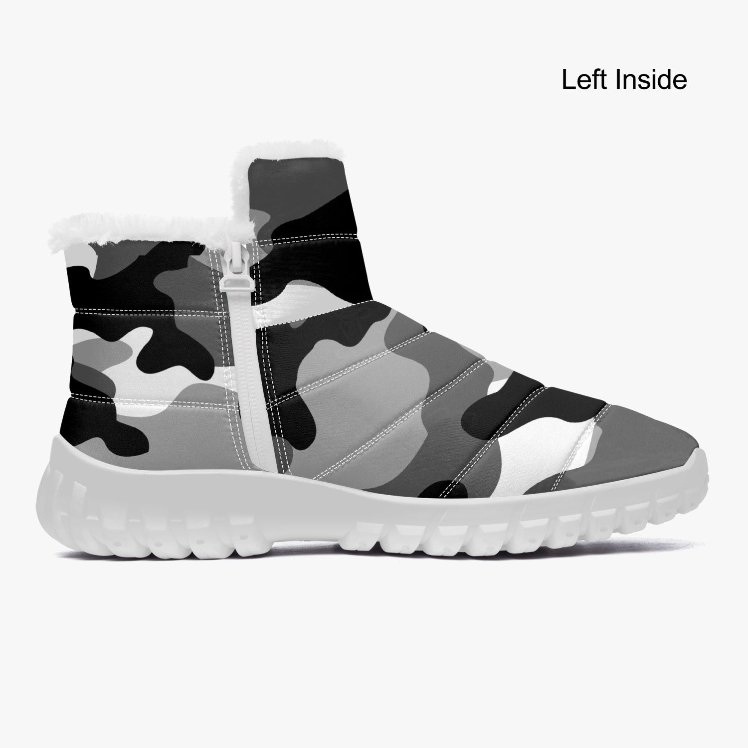 Camo Boots | Cotton-pad Fur Zipper Up | Gray, Black & White