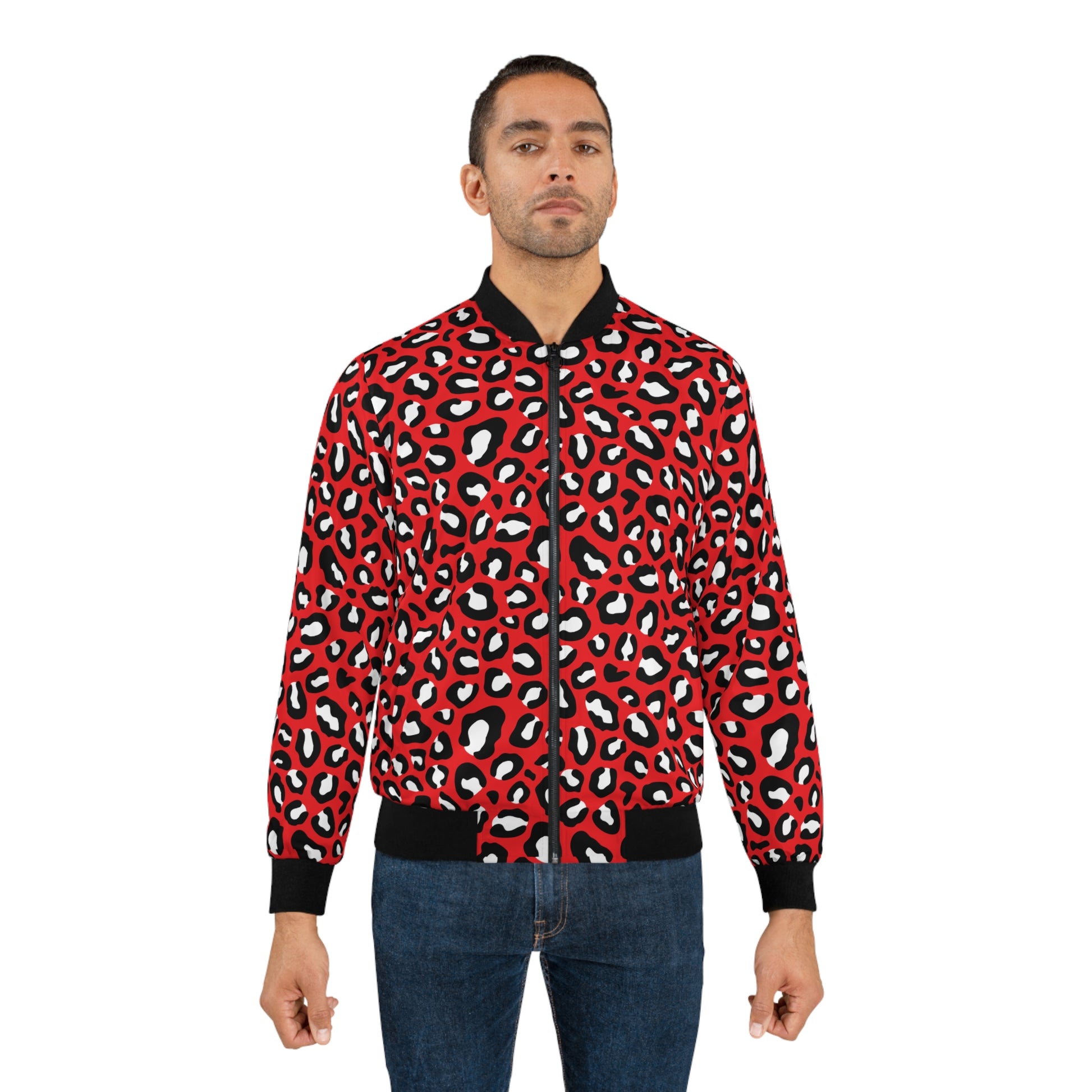 Leopard Jacket | Men's Classic Bomber | Red, Black & White