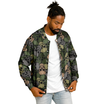 Skulls Baseball Jacket | Green & Grey Camo Inspired