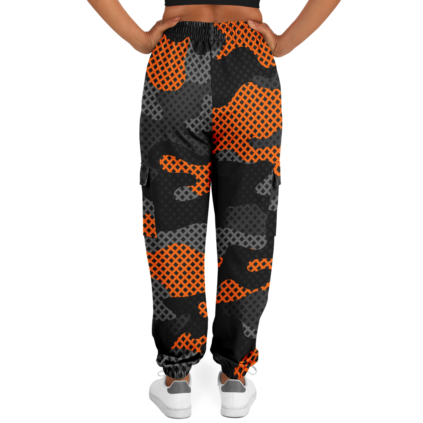 Camo Cargo Pants | Unisex | Black & Orange Pixel Camouflage