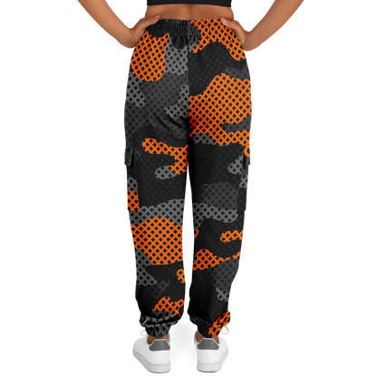 Camo Cargo Pants | Unisex | Black & Orange Pixel Camouflage