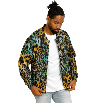 Baseball Jacket in Yellow and Blue Leopard Print