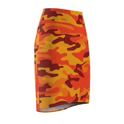 Camo Mini Skirt | Pencil Cut | Orange & Red