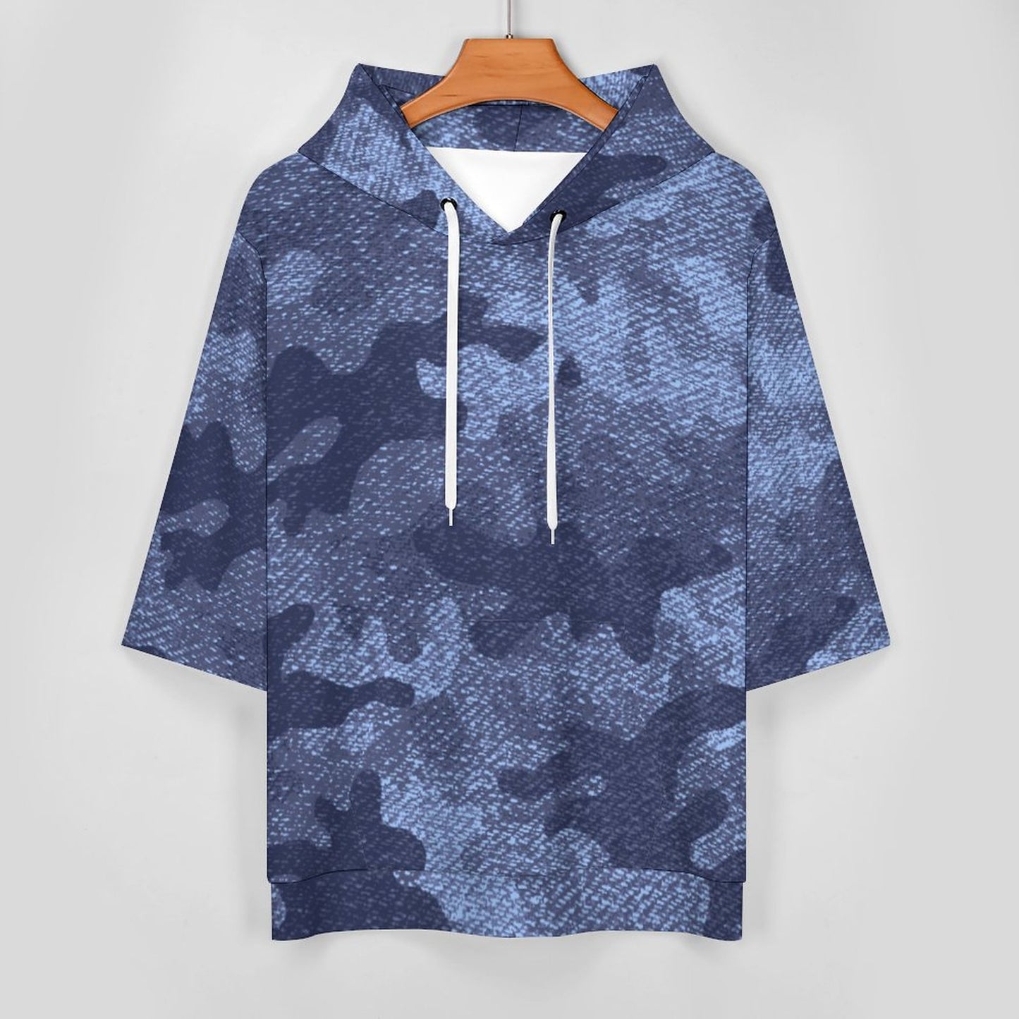 Short Sleeve Hoodie | Denim Blue Camouflage