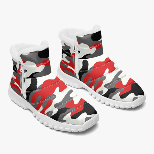 Camo Boots | Cotton-pad Fur Zipper Up | Red, Black and White