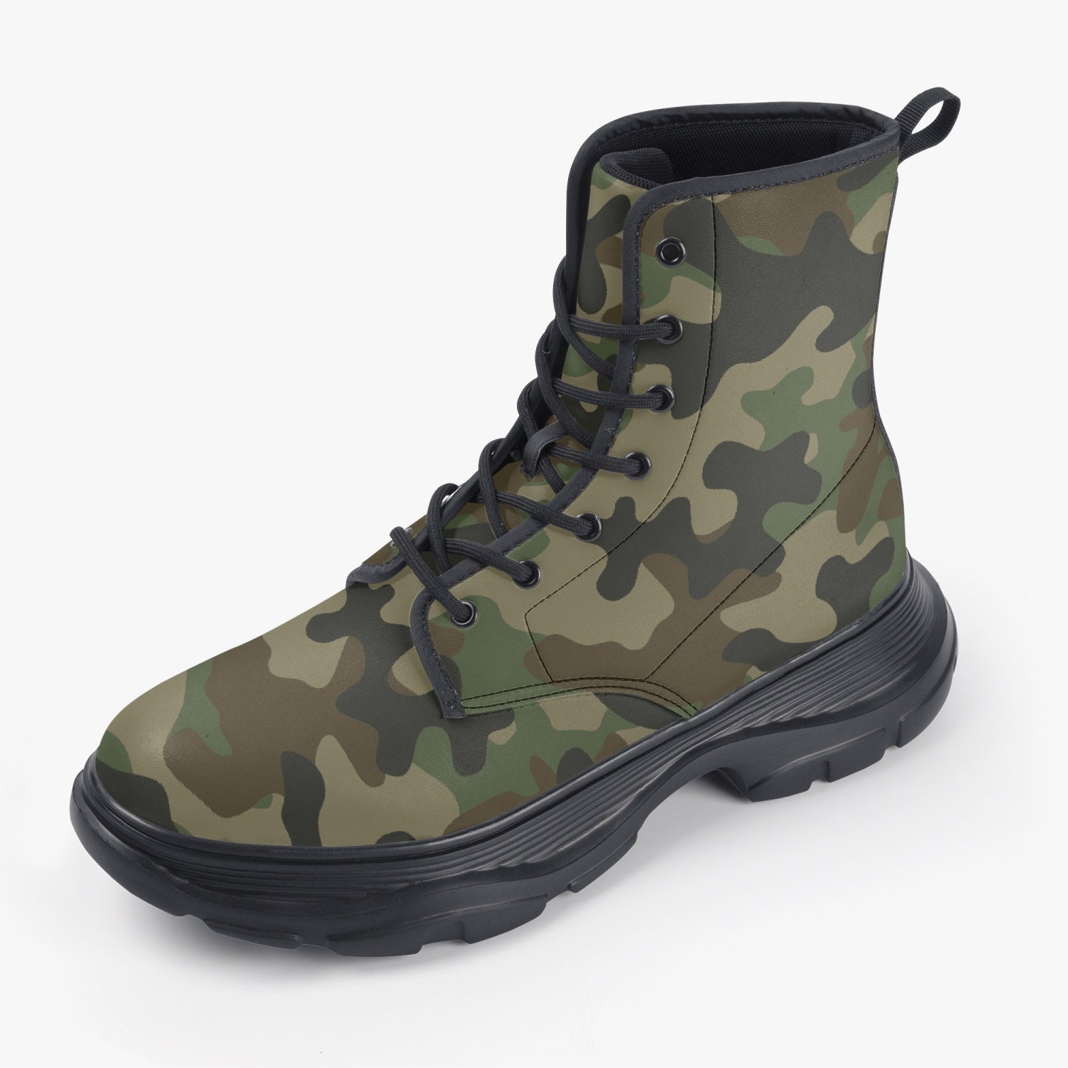 Chunky Boots | Leather in Military Brown Camouflage