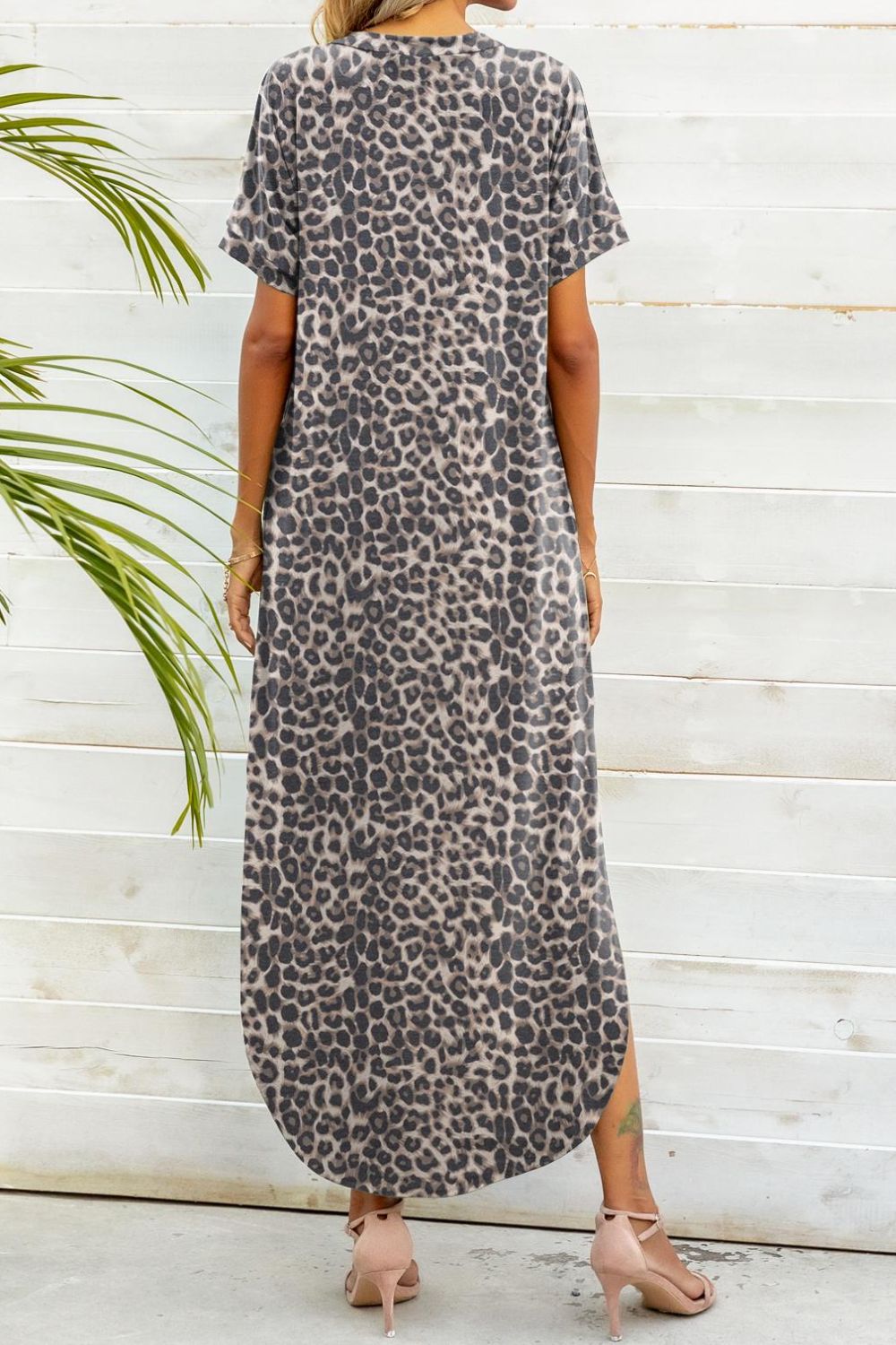 Printed V-Neck Curved Hem Camo Dress