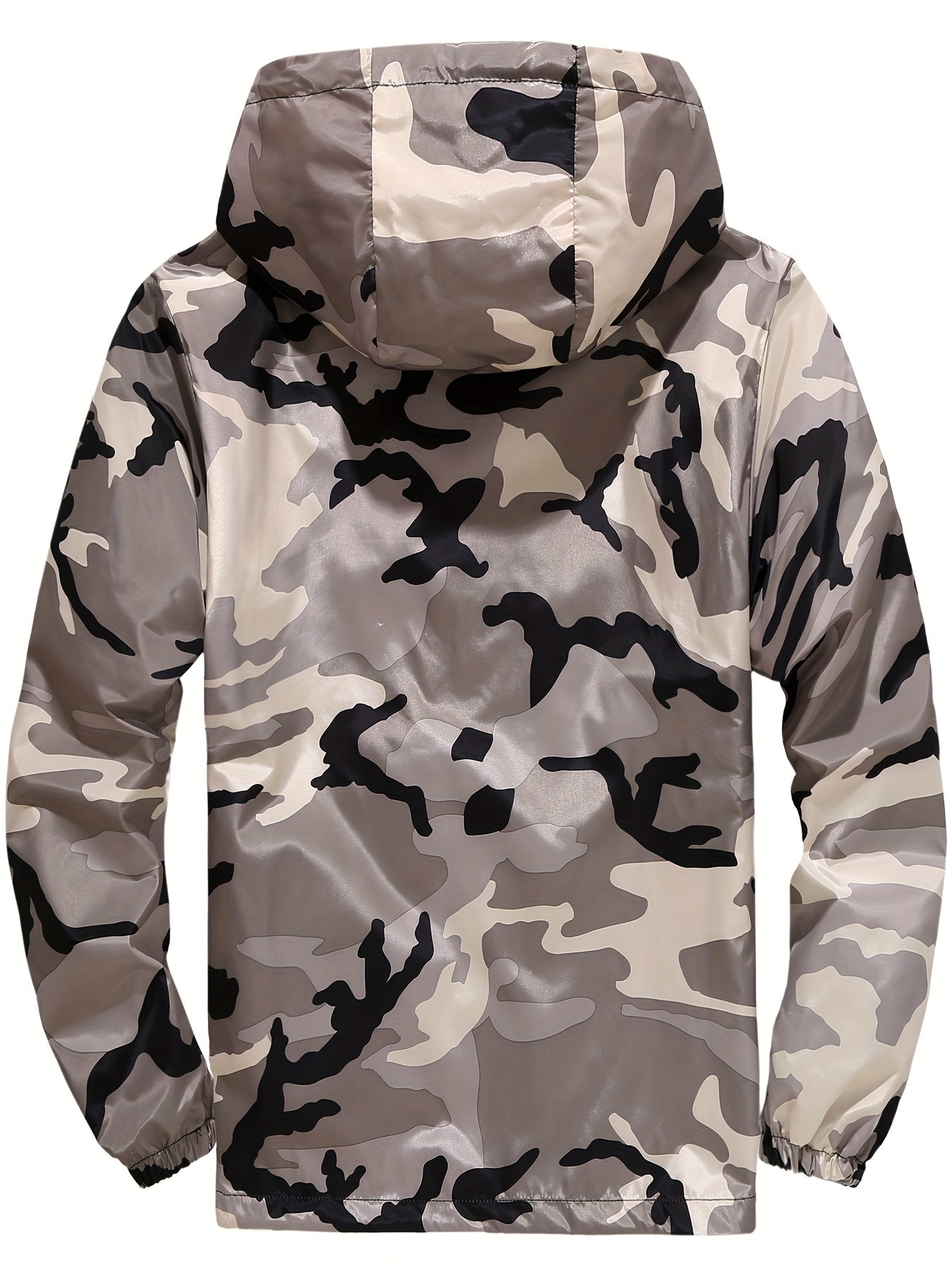 Men's Grey Hooded Zip Up Camouflage Lightweight Jacket