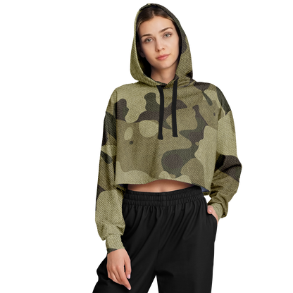 Cropped Hoodie For Women | Green Fabric Camouflage