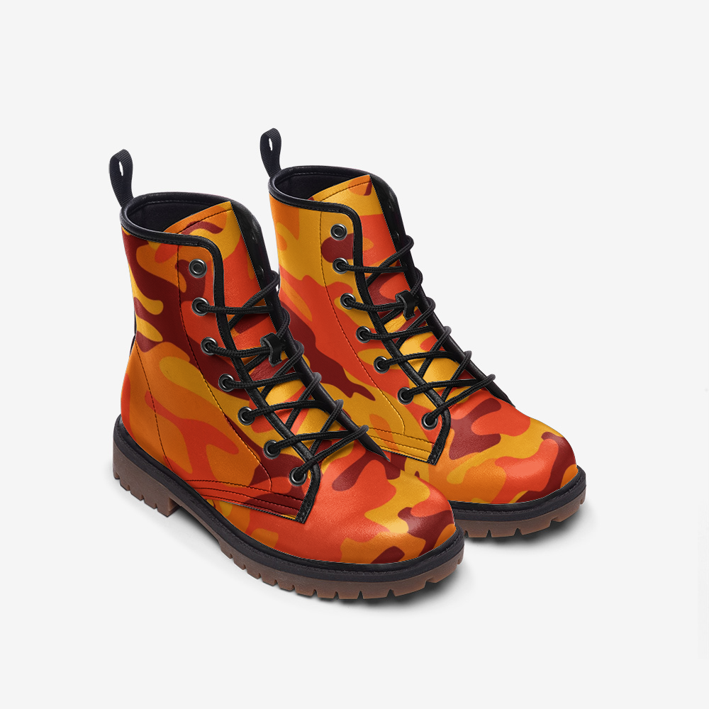 Camo Boots | Leather Camouflage in Orange and Red